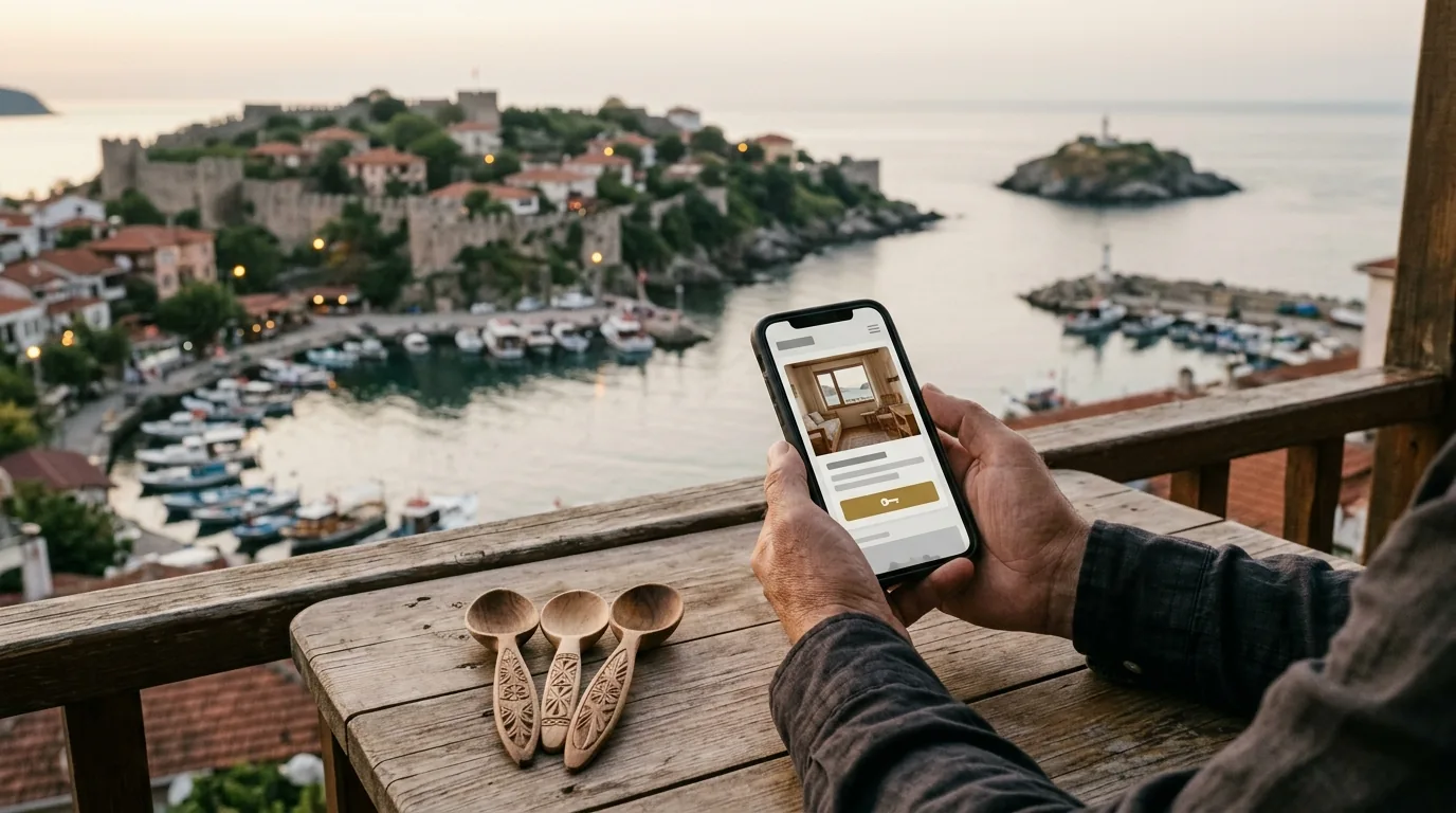 Amasra limanına bakan pansiyonda rezervasyon sayfası ve el oyması tahta kaşıklar – Bartın web tasarım ve SEO