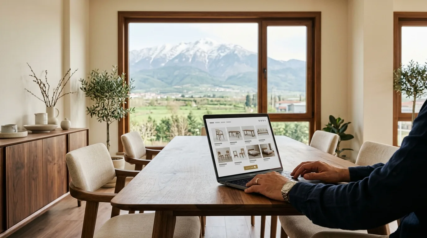 Uludağ manzaralı İnegöl mobilya showroom'unda çok dilli ihracat sitesi – Bursa web tasarım ve SEO