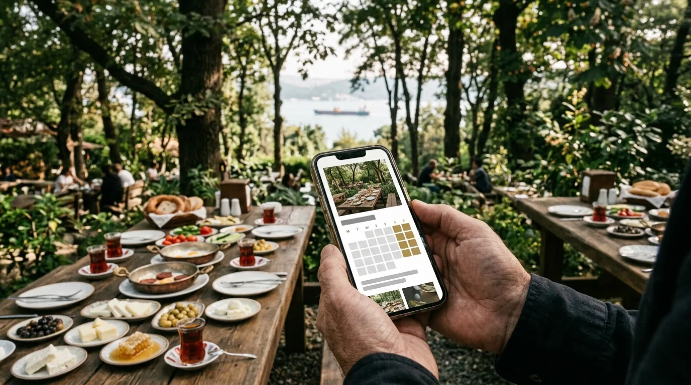 Boğaz manzaralı korudaki kır kahvaltısı bahçesinin telefondaki rezervasyon sayfası – Beykoz web tasarım ve SEO