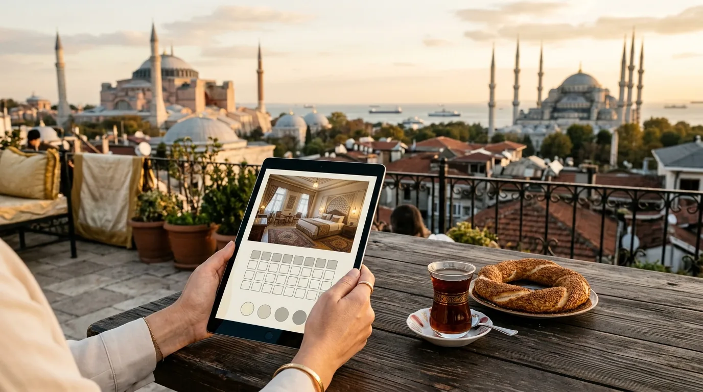 Ayasofya ve Sultanahmet manzaralı butik otel çatısında çok dilli rezervasyon sitesi – Fatih web tasarım ve SEO