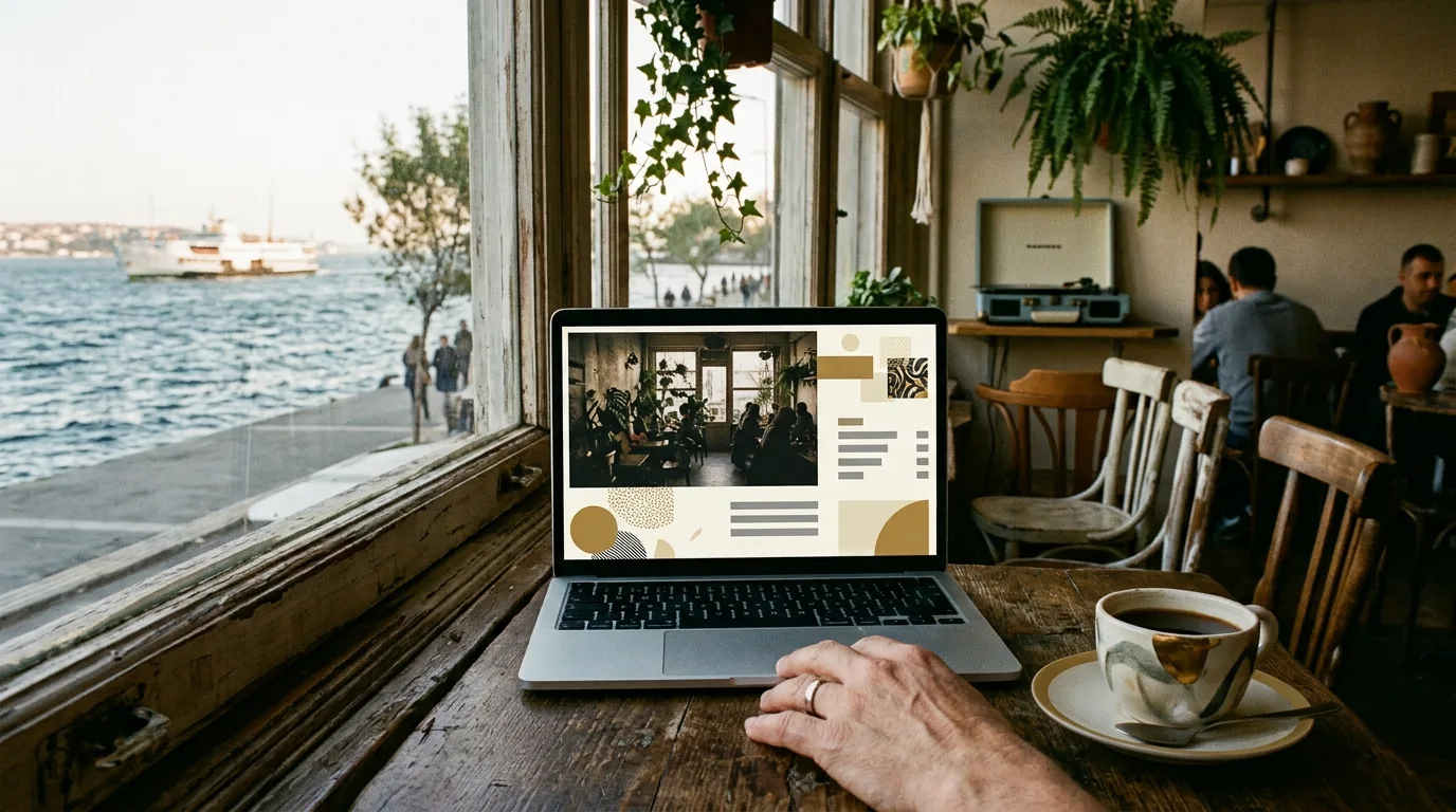 Moda sahiline bakan karakterli kafede özel tasarım web sitesi – Kadıköy web tasarım ve SEO