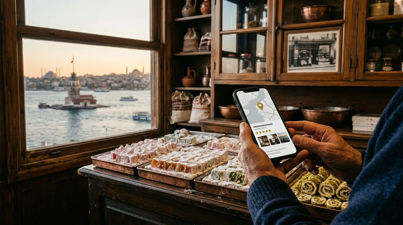 Kız Kulesi manzaralı köklü lokumcuda telefonda yıldızlı işletme kaydı – Üsküdar web tasarım ve SEO