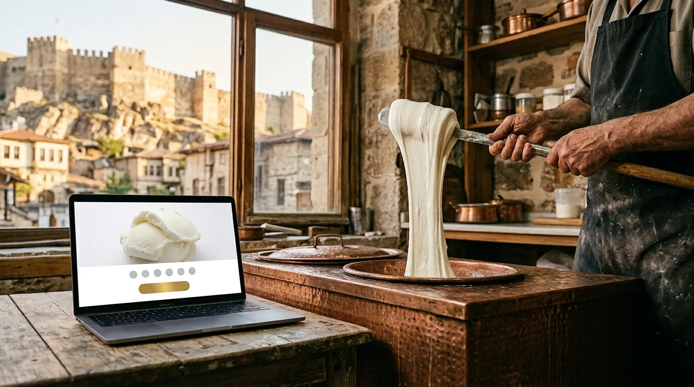 Kahramanmaraş Kalesi manzaralı dükkânda dövme dondurma ve çok dilli ihracat sitesi – Kahramanmaraş web tasarım