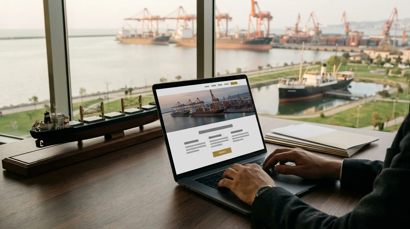 Samsun limanı ve Bandırma Vapuru manzaralı ofiste lojistik firmasının kurumsal sitesi – Samsun web tasarım ve SEO