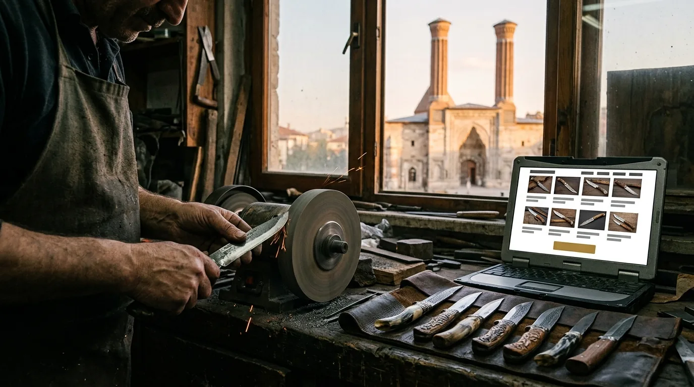 Gök Medrese manzaralı Sivas bıçağı atölyesinde B2B ve online mağaza sitesi – Sivas web tasarım ve SEO