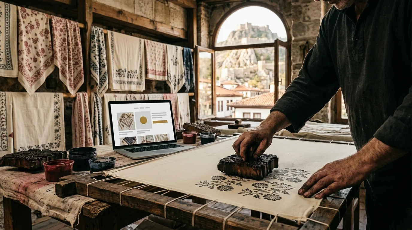 Tokat Kalesi manzaralı yazma baskı atölyesinde el baskısı ve online mağaza – Tokat web tasarım ve SEO