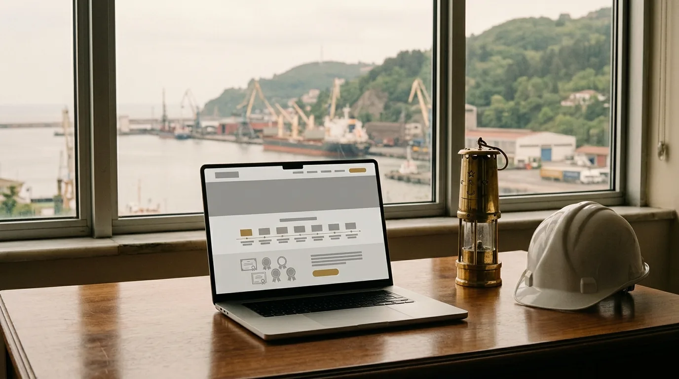 Zonguldak limanına bakan köklü sanayi firması ofisinde madenci lambası ve kurumsal site – Zonguldak web tasarım ve SEO