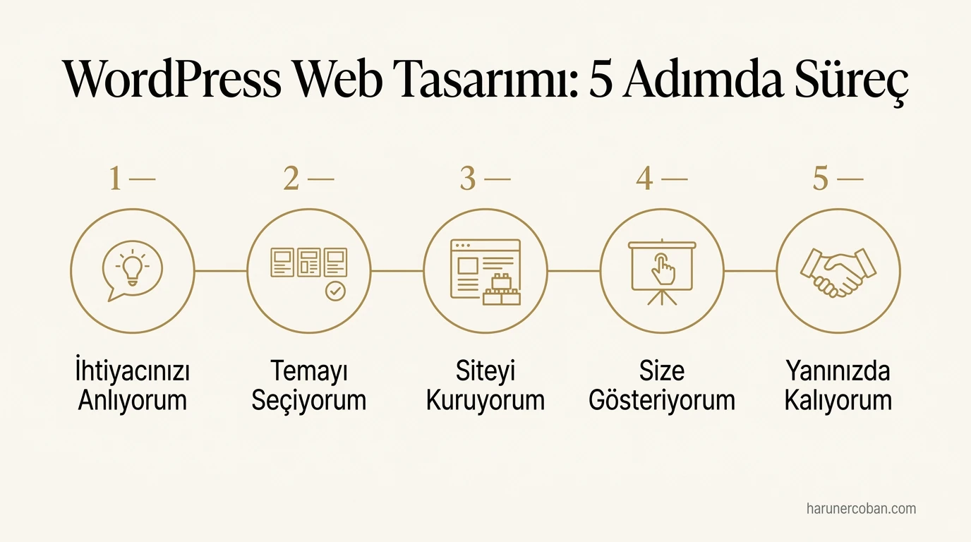 WordPress web tasarımı 5 adımda süreç: ihtiyaç analizi, tema seçimi, kurulum, eğitim ve destek