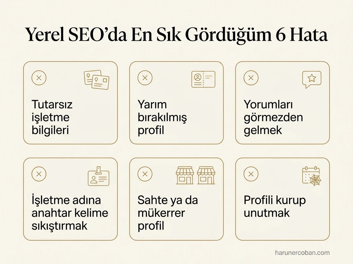 Yerel SEO'da en sık görülen 6 hata: tutarsız bilgiler, yarım profil, yorumları görmezden gelmek ve daha fazlası
